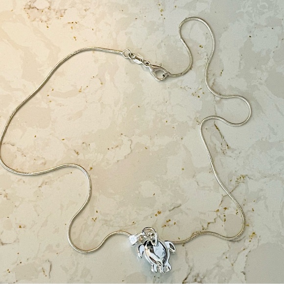 Sterling Silver Larimar Caribbean Gem Sea Turtle Necklace - Picture 2 of 7